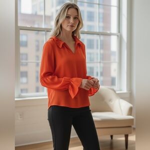 J. Crew Vibrant Bright Orange XS Blouse Business Casual Key Hole Preppy Sweet